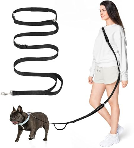 Tivray Hände Frei Hundeleine mit Schwamm Griff, 8,5ft Vielseitig Crossbody Taille Leine mit 3 Ringen für Welpen, Kleine&Mittlere Hunde, Einfach Einzustellen Hände Frei Leine für Laufen Joggen, Schwarz