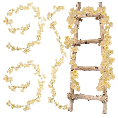 Künstliche Kirschblüten Girlande,2 Stück 1,8M Blumengirlande Hangend Vine Seidenblumen Dekor,135 Blütenköpfe Kunstblumen Hängen für Hochzeit, Party, Zuhause, Garten, Bogenwand(Champagnerfarbe)