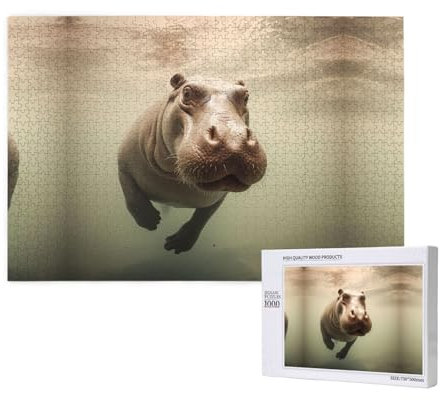 Nilpferd-Puzzle, 1000 Teile für Puzzle, Holzpuzzle für Familie, Freunde, Heimdekoration, Wandkunst, 75 x 50 cm