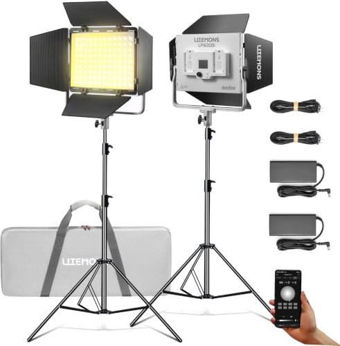 Godox Litemons LP600Bi-K2 LED-ljuspanel med Bi-Color W/APP-kontroll, 2 st, 60 W Studio Fotografi Lighting W/Barndoor, 2 800 K -6 500 K, FX-läge/360° roterbar/CRI 96+ TLCI 96+ inkl