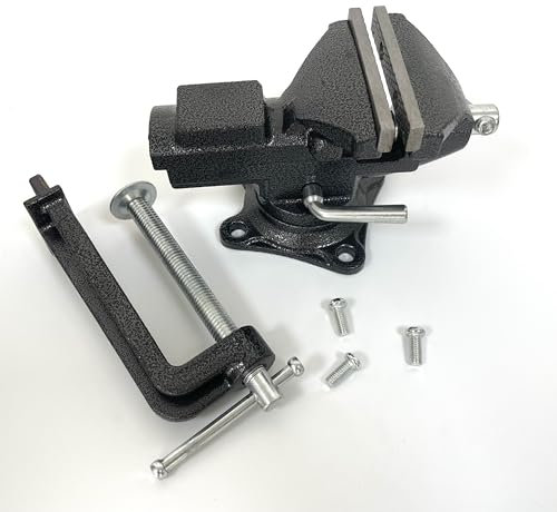 BUYSK Cast Iron Bench Vice, 360°Swivel Base Table Vice, 2-in-1 Dual-Purpose Combined Clamp-on Vise with Quick Adjustment Button for Workbench DIY Craft (jaw Width 3.3 inch)