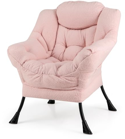 GIANTEX Moderner Lesesessel mit Metallrahmen, 80 x 74 x 97 cm, mit Kunstvlies, gepolstert, Einzelsessel mit Armlehnen und Seitentasche, für Wohnzimmer, Büro (Rosa)