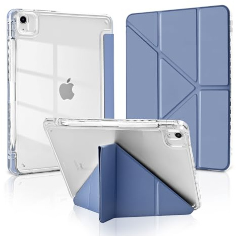 MuyDouxTech Coque pour iPad Air 11 M4/M3/M2 (2026/2025/2024), iPad Air 5/4 2022/2020 10,9 avec Porte-Stylet, Support Vertical et Horizontal 5 Angles Pliables, Dos Transparent Antichoc, Gris Lavande