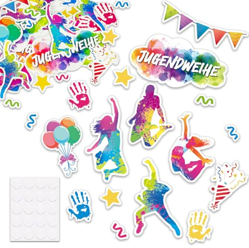 90 Stück Jugendweihe Deko Konfetti Bunt, Tischdeko Set Streudeko Geschenk für Jugendweihe 2025 Junge Mädchen Teenager, Party Tischdekoration Gastgeschenke