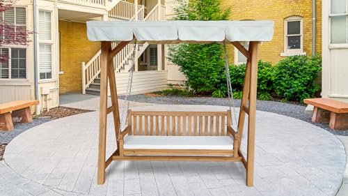 Teak Garden Swing Seat, 3-Seater with Cushions, Outdoor Canopy