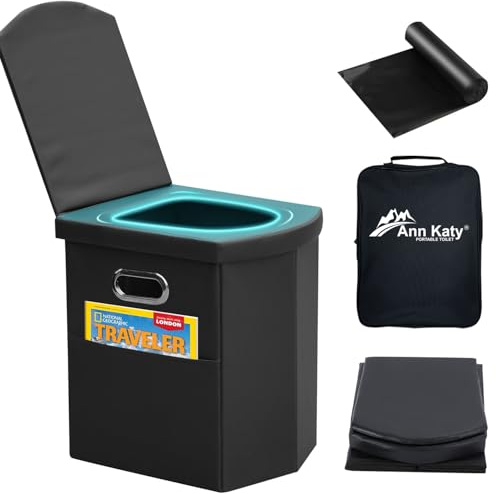 Ann Katy Campingtoilette Faltbar, Tragbare Toilette für Camping & Reisen | Mobile Toilette mit Deckel für Erwachsene und Kinder, Klapptoilette für Auto, Outdoor, Wandern und Notfälle unterwegs
