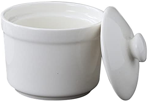 ULTECHNOVO Olla Pequeña Para Estofado y Sopa Humeante 420 Ml Cerámica Blanca Resistente Tapa Para Guisar Huevos Al Vapor y Servir Cocina Doméstica