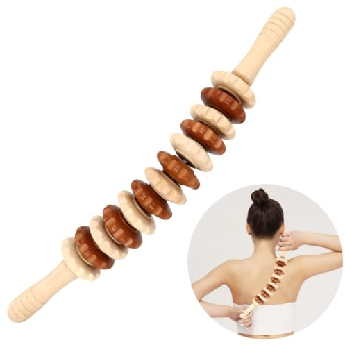 Handmassagegerät Werkzeug für Nacken, Arme, Rücken, Oberschenkel, Waden, Bauch, Müdigkeit, Schmerzlinderung, Muskelverspannungen, ergonomischer Holzstab, Massage-Roller aus Holz