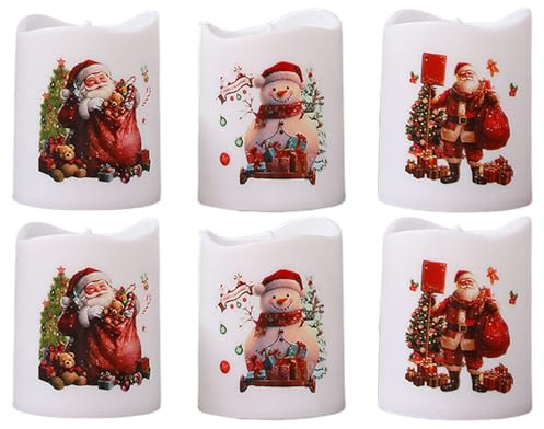 Woalopted Weihnachts-LED-Kerzen,Weihnachts-LED-Stumpenkerzen - Batteriebetriebene Weihnachtsmannkerzen,6 x Weihnachtskerzen, Tischdekoration für die Weihnachtsdekoration