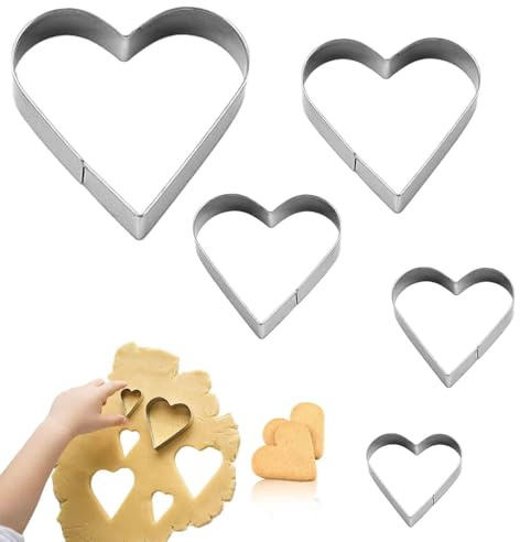 5Pcs Cookie Cutters,Heart Cookie Cutter Stainless Steel Scone Pastry Cutter | Reusable Biscuit Baking Accessories,Metal Love Hearts Shaped Cutting Tool Kit,for Christmas Easter Kitchen Bakery Patisserie