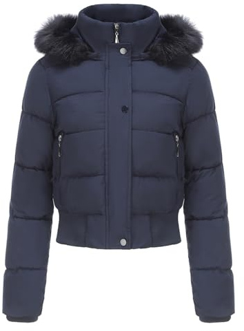 YIzdegg Chaqueta de invierno para mujer, cálida, corta, acolchada, con capucha, chaqueta de entretiempo, abrigo corto, de algodón, con capucha de pelo, chaqueta acolchada, chaqueta de invierno