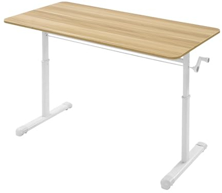 Höjdjusterbart skrivbord höjd justerbart skrivbord 120 x 60 cm bordsskiva 1,5 cm tjockt bord stående skrivbord kontorsbord 65–90 cm högt med järnram för kontor hem hemmakontor (träfärg)