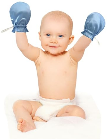 Heyshapeing 1 Pair Satin Eczema Gloves for Babies Kids Eczema Mittens Anti Scratch Eczema Relief Hand Gloves Adjustable (Blue)