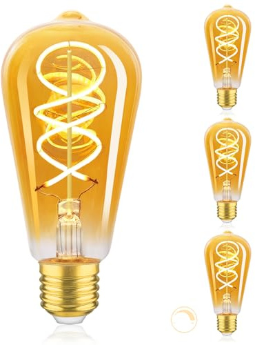 URing Glühbirne E27 LED Warmweiss Dimmbar 2200K Edison Vintage LED Leuchtmittel 4W Energiesparlampe Filament Lampe Retro E27 Birne Deko für Haus Café Bar, 3 Stück (ST64)