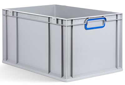 aidB Eurobox NextGen 2.0 - 600x400x320mm - Stapelbare 65L Kunststoffbox mit geschlossenen Griffen - Lagerbox für Aufbewahrung, Transport & Organisation - Industriequalität - ColorClips in Blau