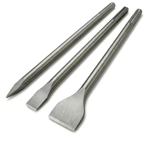 VIAVIC 24-Inch SDS Max Chisel Bits Set - 3 Piece Extra Long Demolition Kit (Scaling, Point, Flat) for Concrete Breaking & Thinset Floor Tile Removal - 40Cr Heat-Treated Alloy Steel