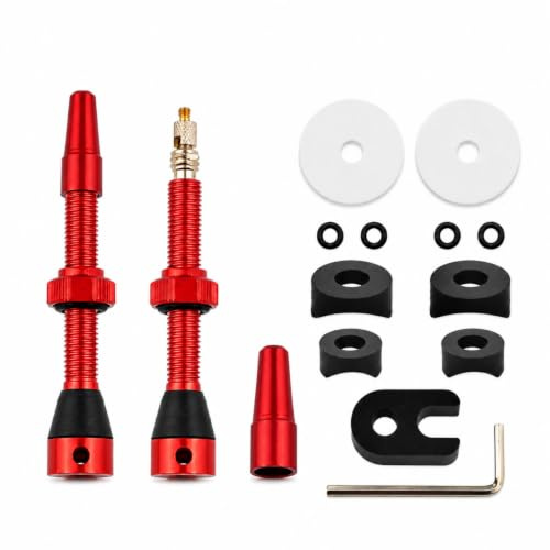 VBK 2 Valves Tubeless 44mm Rouges pour VTT Route | Valves tubeless en aluminium 44 mm rouges pour VTT, route, gravel et e-bike