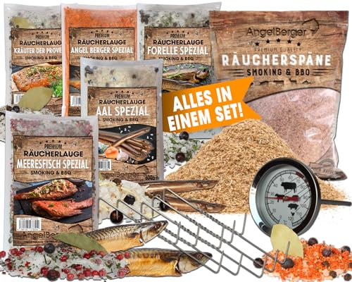 Angel-Berger Räucherset Räucherpaket Geschenk Räuchern Räucherlauge Räuchermehl Räucherhaken Räucherthermometer