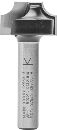 ENT 12762 Viertelstabfräser HW, Schaft (S) 8 mm, Durchmesser (D) 21 mm, NL 12 mm, R 5 mm, SL 32 mm