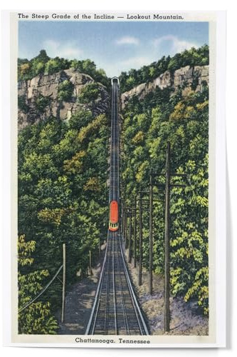 Lantern Press 12x18 Inch Art Print, Home Decor, Chattanooga, Tennessee, Lookout Mountain Incline Rail