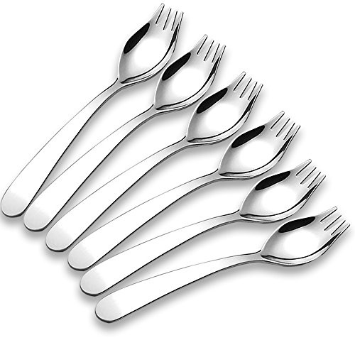 WEKTUNAA 6-Pack Mini Stainless Steel Sporks, Back to school lunch supplies Fruit Appetizer Dessert Salad Flatware Set, 5.9-Inch Long(S)