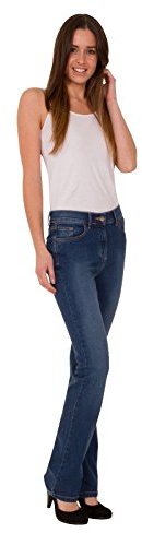 FashionLabels4Less Ex High Street Brand 6349 Ladies Slimboot Leg Denim Jeans Added Stretch - Colour: Med Denim Blue, Size: 10 Leg Length: Standard