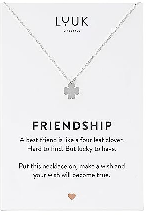 LUUK LIFESTYLE Collana con Ciondolo Quadrifoglio van cleef Donna in Acciaio Inossidabile e Carta regalo FRIENDSHIP, Gioiello, Regali per Lei, Donna, Madre, Simboli amicizia, Argento (50cm c.)