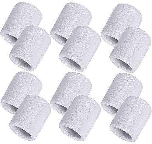 12 Packung Schweißbänder Sport Armband Baumwolle Schweißband für Männer und Damen, Gut für Tennis, Basketball, Laufen, Gym, Ausarbeiten (Weiß)