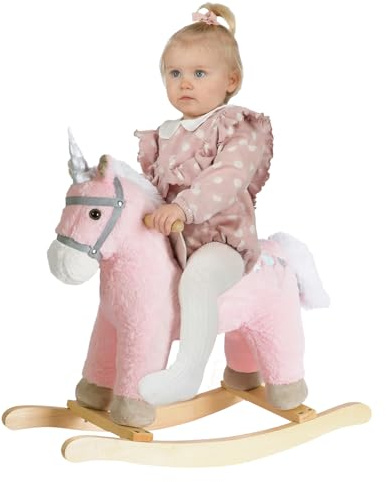 Rock My Baby Rocking Horse, Pink Unicorn/Pony Animal Rocker with Realistic Sound Plush Stuffed Rocking Horses for Toddlers 18M+, CPC Certified