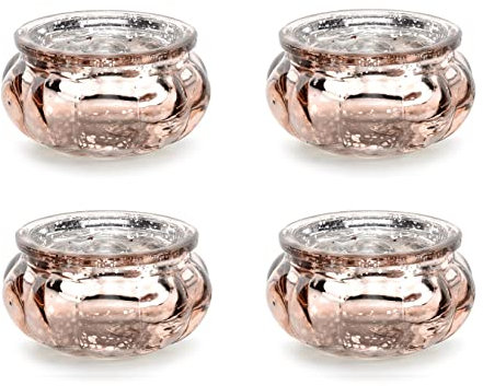 Teelichtgläser 6x3cm Kerzenhalter Windlicht Kerzenglas 4er Set Hochzeit/partydeco.pl Vintage Teelichhalter aus Glas in schick-rustikaler Optik 4 Stück (roségold, 3 cm)
