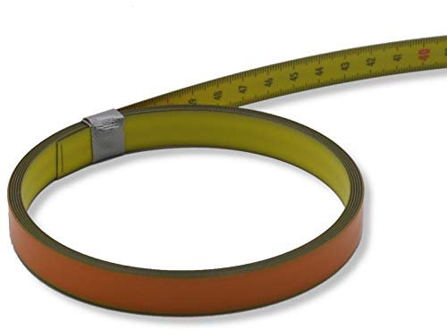 Skalenbandmaß 2m mit Selbstklebefolie - Bezifferung von unten nach oben - Stahl, gelb mit Polyamid Beschichtung - Breite: 13mm, mit Duplexteilung - Gehrungsband Anschlagband Rollbandmaß Lineal