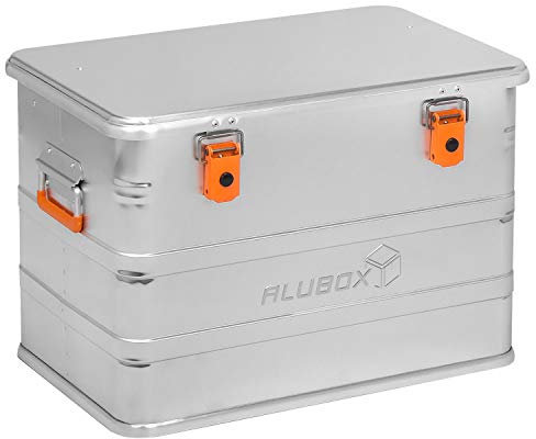 Alubox® Aluminiumbox 73 Liter Alukiste mit Deckel, extra stabiles 1 mm Aluminiumblech, Außenmaße (58 x 38,5 x 39,5 cm) staub/spritzwassergeschützt Transportbox Aufbewahrungskiste Metallkiste