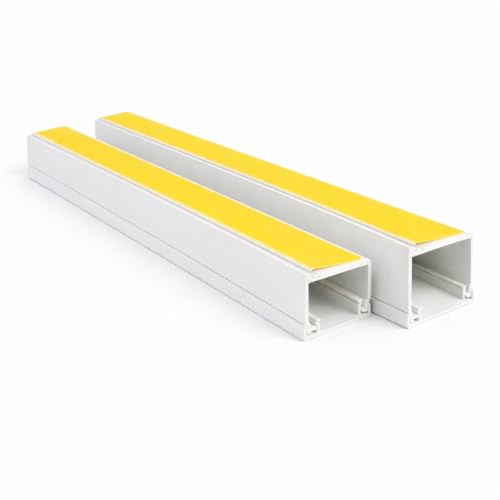 2 x 1m White Self Adhesive Cable Trunking (2m Pack) – PVC Cable Cover Raceway Kit for Wall & TV Wire Hiding, Cord Concealer Management Channel, 25x16mm