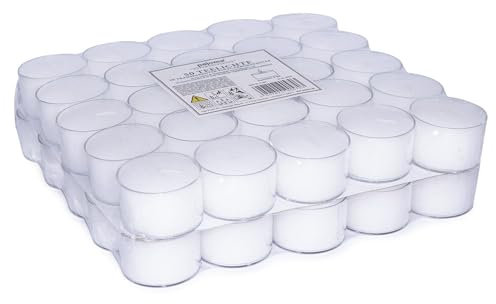 pajoma® Teelichte 50 Stück, Weiß | unbeduftete Teelichter | Brenndauer: 8 Std. - 20 g Wachsgewicht, 25 x 38 mm | Gastro, Hochzeit, Dekorieren, Feiern, Entspannen, Outdoor, Party