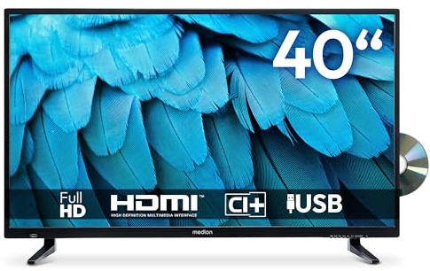 MEDION 100,3 cm (40 Zoll) Full HD Fernseher (integrierter DVD-Player, Triple Tuner Receiver DVB-T2 DVB-C DVB-S2, 2 x HDMI, USB, Sleeptimer, Mediaplayer, VESA, CI+, MD 840001)