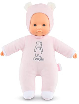 Corolle 9000100440 - Mon Doudou Sweetheart, rosa Bär, Weichkörperpuppe mit Kapuze, Namensetikett, Vanilleduft, 30cm, Für Kinder ab 9 Monaten geeignet