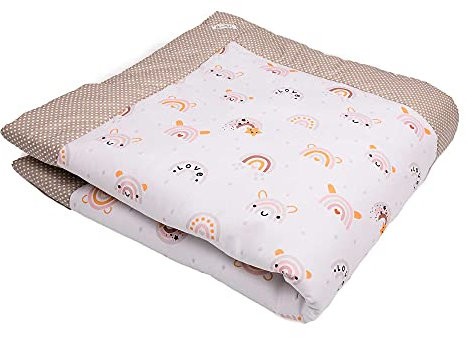Swaddyl Krabbeldecke für Baby - Kuscheldecke, Spieldecke, Laufgittereinlage 100x100 groß gepolstert Beige (Regenbogen)