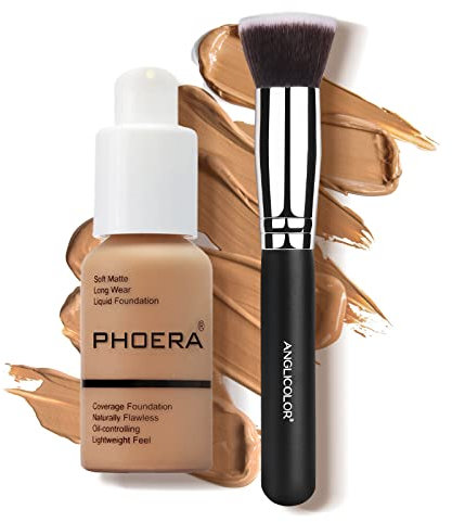 PHOERA Foundation, Full Coverage Foundation, Concealer Foundation Full Coverage Flawless Cream Glatte, langanhaltende Neu 30ml PHOERA 24HR Matte Oil Control Concealer (#105 Sand, 30ml)