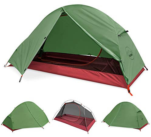 KAZOO Waterproof Backpacking Tent Ultralight 1 Person Lightweight Camping Tents 1 People Hiking Tents Aluminum Frame Double Layer (Eco-Friendly Fabric) (Army Green)