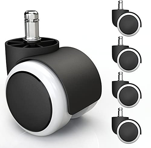 5x Hartbodenrollen 10mm mit PVC Überzug leise & kratzerfrei - Universal Schreibtischstuhl Bürostuhl Rollen ideal für Parkett, Laminat, Fliesen & Steinboden (Weiß)