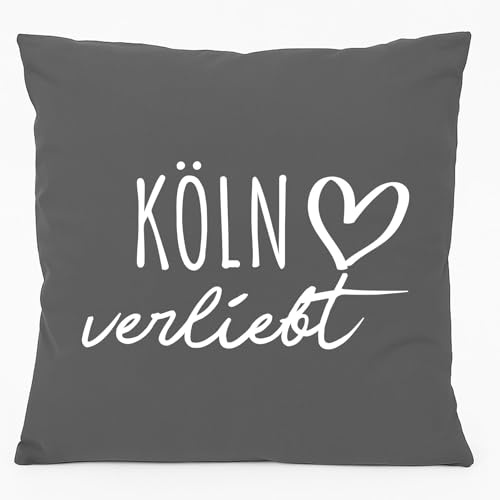 Huuraa Kissen Köln verliebt Geschenk | 40x40cm mit Füllung Steel Grey Baumwolle Dekokissen Geschenkidee Graues Sofakissen dekoratives Zierkissen