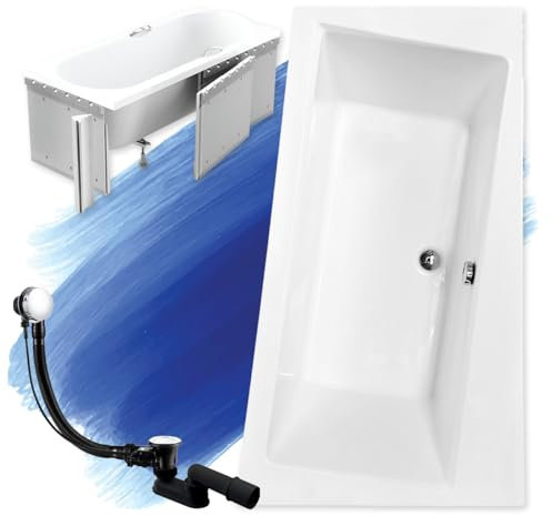BADLAND Badewanne Original Weiß Acryl Wanne Eckbadewanne INFINITY 170x110 Rechts KOMPLETTSET SET mit Premium Styroporverkleidung + Füßen und Exklusive Chrom Automatik Ablaufgarnitur Made in EU 4in1