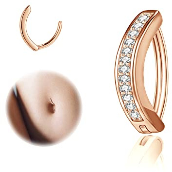 ZS Bauchnabelpiercing Gold 925 Silber Bauchnabel Piercing Ring 8/10/12 mm | Gold Silber schwarze Bauchnabe Piercing Clip mit Zirkonium Bohrer, 14G 16G Bauchnabelpiercing Stich Clicker für Frauen Männer