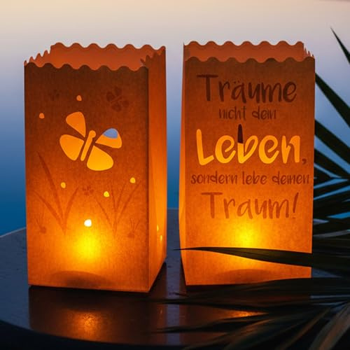 Lichtertüten Papierlaterne - 12er Set - 26 x 15 x 9cm - Träume - Wiederverwendbar Lichttüten - Tischdeko Geburtstag Candle Bags für Birthday Party - Teelichter LED Kerzen Kerzentüten