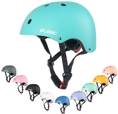 Glerc Casco da Bicicletta per Bambini per Ragazzi e Ragazze di 3 4 5 6 7 8 Anni, Accessorio per Bicicletta per Bambini, Casco da Bicicletta Resistente a Urti e Colpi per Bambini, Taglia S, Ciano