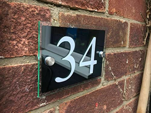 BANGHA Hausnummer,Hausnummernschild HAUSSCHILD Plaque-Glas-ACRYL/Schwarze Vinyl-TÜRNUMMER/STRAßE (Size : 14x10cm)