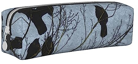 Faduni Stylisches Federmäppchen aus Leder mit niedlichem Otter-Motiv – halten Sie Ihre Schreibwaren organisiert, Schwarze Krähe mit Vögeln, Einheitsgröße, Taschen-Organizer