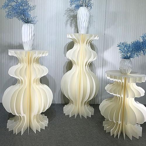 Cylinder white pedestal stands,3 Stück Faltbare Papiersäulen, Zylinder-Blumenständer mit Acrylplatten, römischer Säulen-Desserttisch, für Hochzeitsfeier, Kunstdekoration ( Color : White 3PCS , Size :