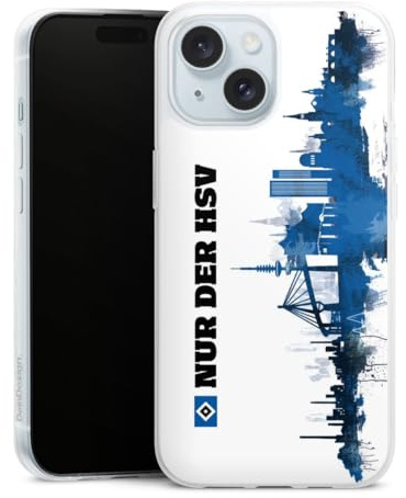 Slim Case kompatibel mit Apple iPhone 15 Silikon Handyhülle transparent Hülle extra dünn HSV Offizielles Lizenzprodukt Bundesliga