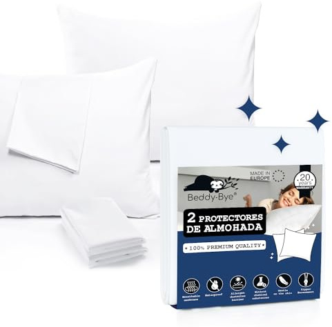 BEDDY-BYE Kissenschoner 50x75 cm 2er Set, Kissenschutzbezug 50x75 Wasserdicht, Oeko-Tex Zert. Kopfkissen Schonbezug 50x75 mit Reißverschluss - Kissenschonbezug Atmungsaktiver und Hypoallergener